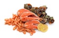 Red fish and prawns with rapans Royalty Free Stock Photo