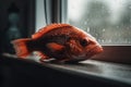 Red fish on windowsill