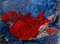 Red fishes abstract art painting Royalty Free Stock Photo
