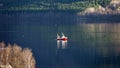 Red Fishing boat in Eide on autumn day on Atlantic Road in Norway Royalty Free Stock Photo