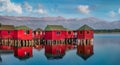 Red fishing dock on popular tourist attraction Patocut Laguna.