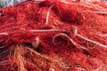 Red fishing nets with floats and ropes. Still-life shot, perfect image for fishing, aquaculture, intensive fishing and