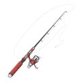 Red fishing rod, spinning with bait isolated on a white background. Color line art. Retro design. Royalty Free Stock Photo