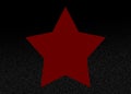 Red five pointed pentagram star on black glittering background. Vector icon illustration of pentacle, pentagonal star.