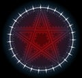 Red five pointed pentagram star with ornament