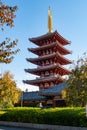 Red, five-storied pagoda in Senso-ji Temple. Royalty Free Stock Photo