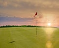 Red flag in a golf course Royalty Free Stock Photo