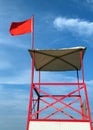 red flag to signal the danger of very rough sea in the watchtowe