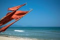 Beach in Hoi An Vietnam with Red Fisherman Flag