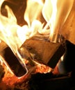 Red flame quickly burning wood Royalty Free Stock Photo