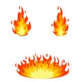 Red flame set. Fire element. Part of the bonfire with the heat. Cartoon flat illustration. Fireman job