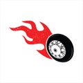 Red Flamed Burning Wheel Tires Logo Fire Vector