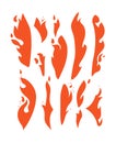 Red flames of different shapes. Set of vertical fires. Collection of vector illustrations of various elements of fire