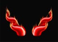Red flaming Devil Horns in fire . Satan demon accessories.