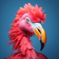 Vibrant And Surreal Fashion: Close-up Portrait Of A Colorful Flamingo