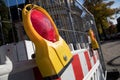 Red flash light and road closure of city roadwork construction sight Royalty Free Stock Photo