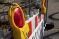 Red flash light and road closure of city roadwork construction sight Royalty Free Stock Photo