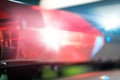 Red flashes on the car of the emergency vehicle at night. Police Royalty Free Stock Photo