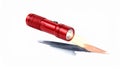 Red flashlight with light beam and pencil tip shadow on white background illumination Royalty Free Stock Photo