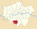 Red location map of the BOROUGH OF SUTTON, LONDON