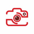 Red flat camera icon with lens