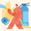 Red flat firefighter cute character Profession Vector