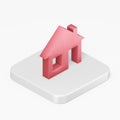 Red flat house icon. 3d rendering square button key isometric view, interface ui ux element Royalty Free Stock Photo