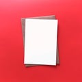 Red Flat Lay Blank Postcard with Envelope Mock Up