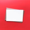 Red Flat Lay Blank Postcard with Envelope Mockup Royalty Free Stock Photo