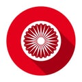 Red flat round Ashoka Chakra symbol of national flag of the Republic of India icon, button with long shadow on a white background. Royalty Free Stock Photo