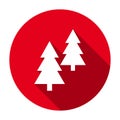 Red flat round coniferous trees icon, button with long shadow isolated on a white background. Royalty Free Stock Photo