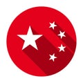 Red flat round five stars of flag of People`s Republic of China icon, button with long shadow isolated on a white background. Royalty Free Stock Photo