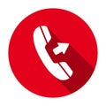 Red flat round outgoing call icon, button with long shadow isolated on a white background. Royalty Free Stock Photo
