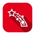 Red flat rounded square shooting star icon, button with long shadow. Royalty Free Stock Photo