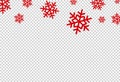 Red flat snowflakes falling  from top ,Christmas decoration isolated  on png or transparent  background, space for text, sale Royalty Free Stock Photo