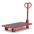 Red Flatbed Trolley with Black Surface and Four Wheels on White Background cart hand truck Royalty Free Stock Photo