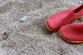 Red flip flops on the beach Royalty Free Stock Photo