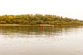 Red floating buoy in Oka river near Polenovo, Russia