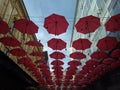 Red floating umbrellas in Belgrade Royalty Free Stock Photo