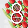 Red Floral Greeting card International Happy Mothers Day. Royalty Free Stock Photo