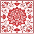 Red Floral Mandala Design Elegant Square Pattern for Textile or Wallpaper Royalty Free Stock Photo