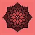 Simple abstract flower icon. Red round symmetrical flower.