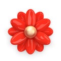 Red flower. Abstract minimal chamomile, daisy flower. Realistic 3d design decoration element in glossy plastic cartoon style