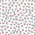 Red flower and black leaves seamless pattern