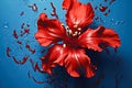 Red flower on a blue background, a vibrant and striking composition. Royalty Free Stock Photo