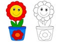 Red flower in blue pot - Coloring Book