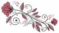 Red Flower Corner Vine Decorative Art, vector design Generative AI Royalty Free Stock Photo