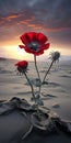 Red Flower In Desert Landscape: Hd Art Inspired By Mike Campau And Chris Leib