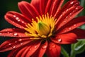 Red flower in full bloom with water droplets on petals Royalty Free Stock Photo