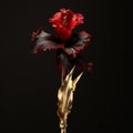 Black And Red Flower With Gold Leaves: A Stunning Artwork Inspired By Nadav Kander And Hyacinthe Rigaud